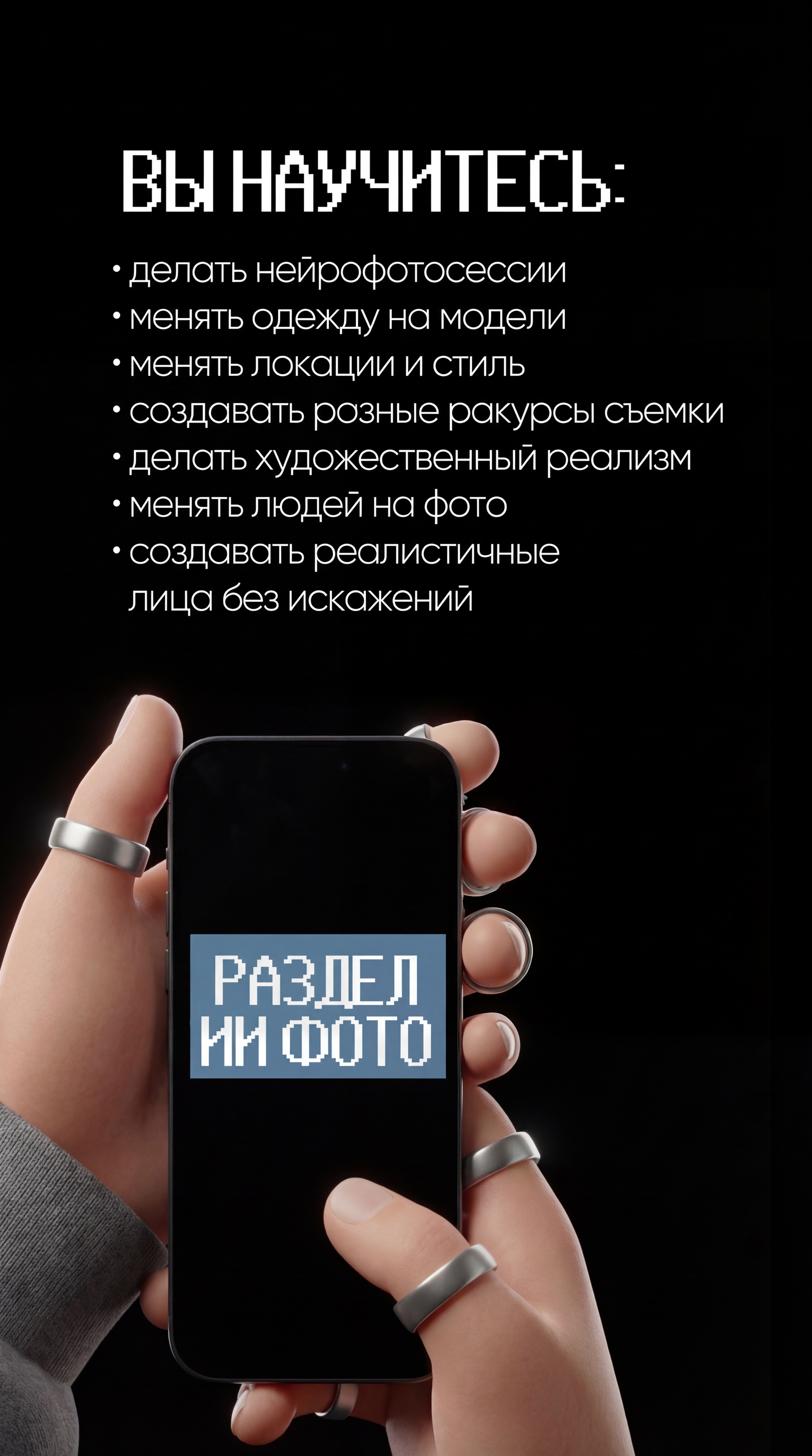 Вы научитесь: нейрофотосессии, смена одежды, локаций, стиля, художественный реализм